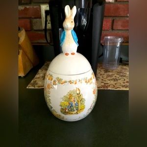 Holiday Peter Rabbit Ceramic Egg Cookie Jar